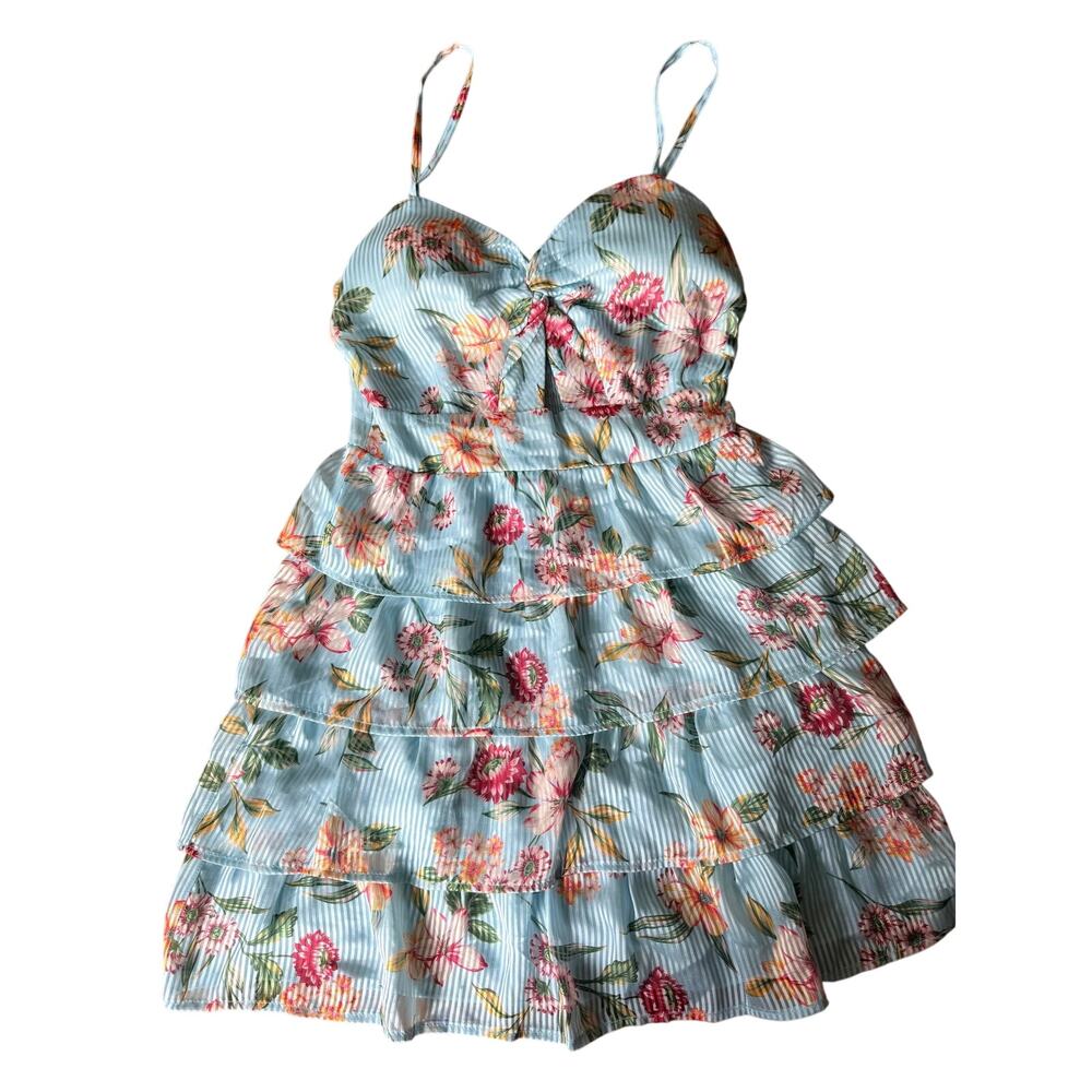 Layered with Love Eden Mini Dress Blue Floral Tiered Ruffle Y2K Mini Sundress